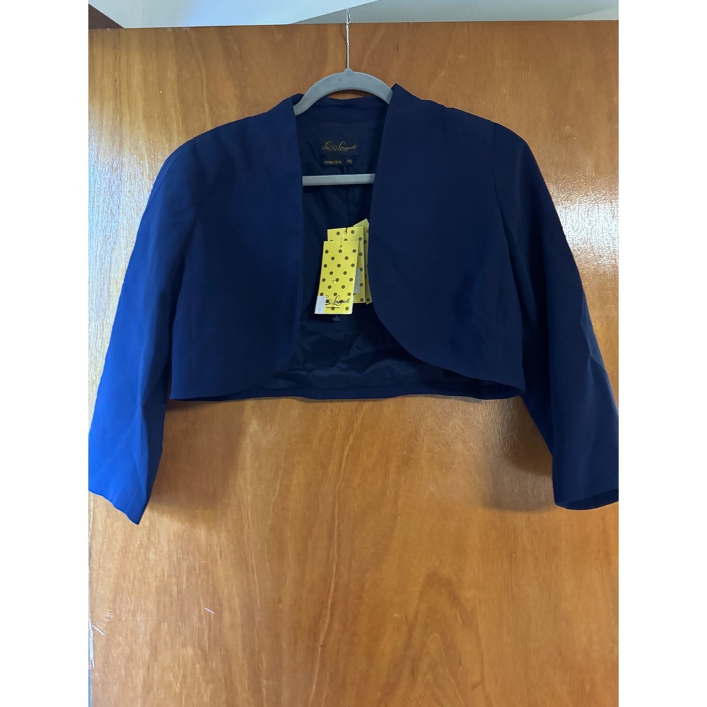 Luisa Spagnoli Blue 100% Silk Cropped Bolero Jacket 46 NWT - Picture 2 of 6